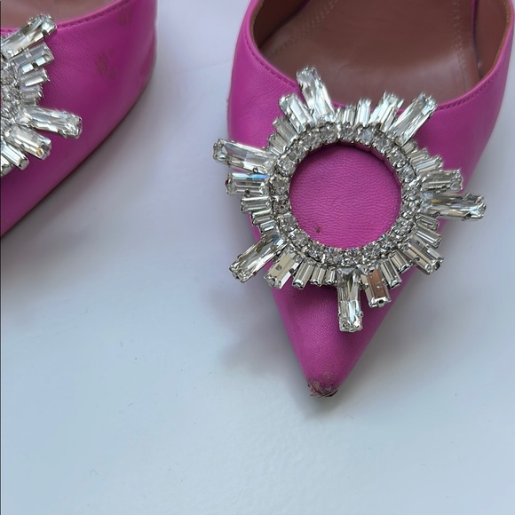 Amina Muaddi Pink Heels with Crystal Brooch - Picture 4 of 6